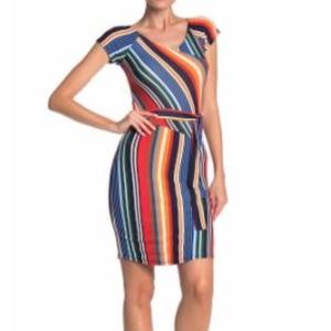 Striped Cap Sleeve Faux Wrap Dress NWT